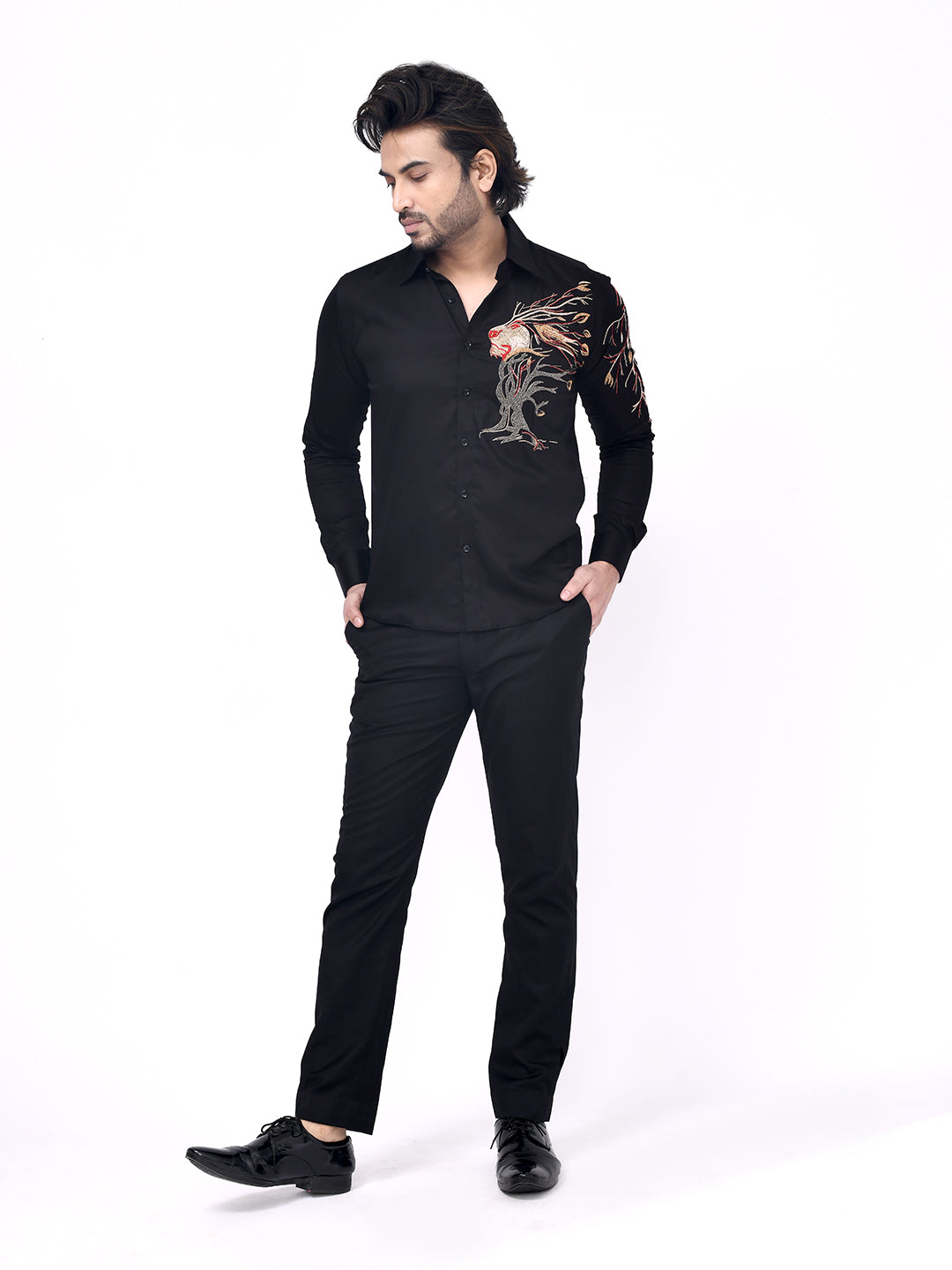 Lion Tree Embroidered Shirt