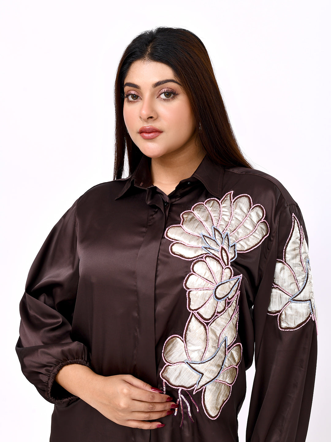 Expresso Bloom Embroidered Shirt