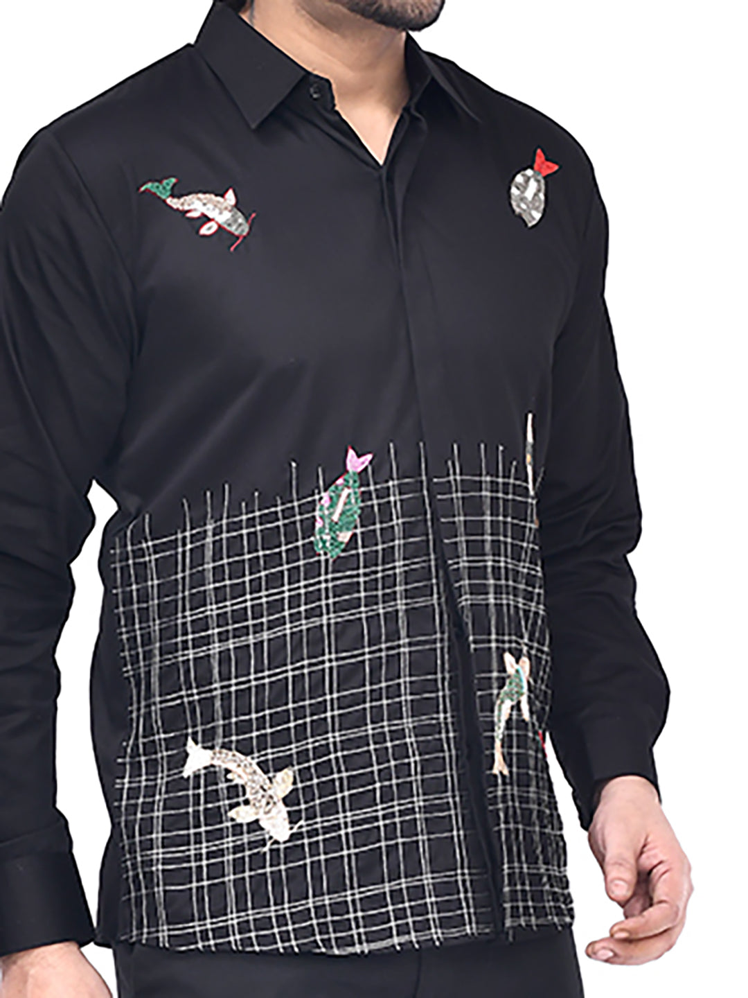 Fish Net Embroidered Shirt