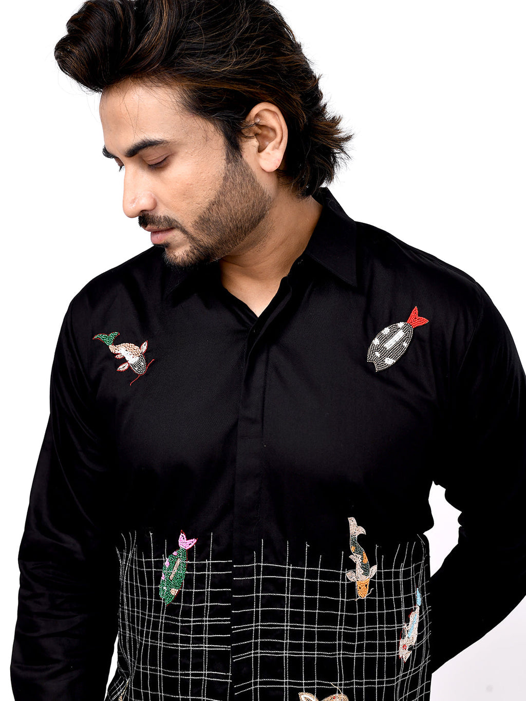 Fish Net Embroidered Shirt