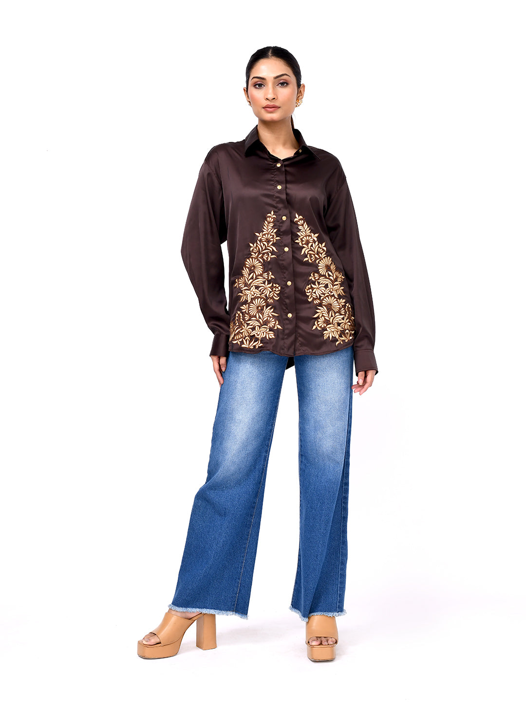 Mocha Garden Embroidered Shirt