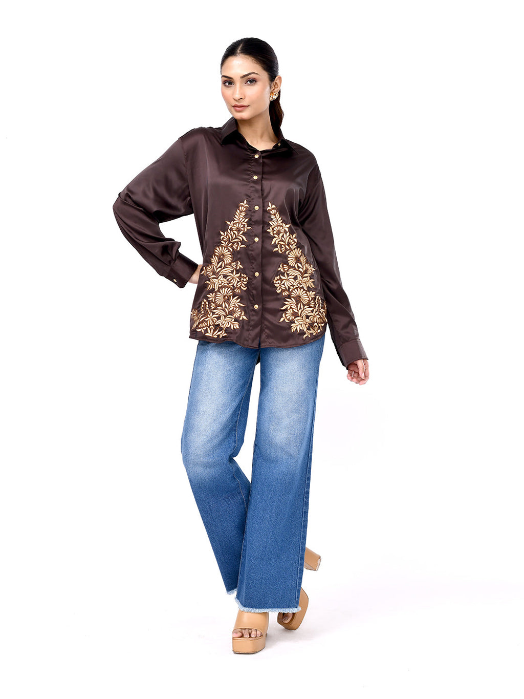 Mocha Garden Embroidered Shirt