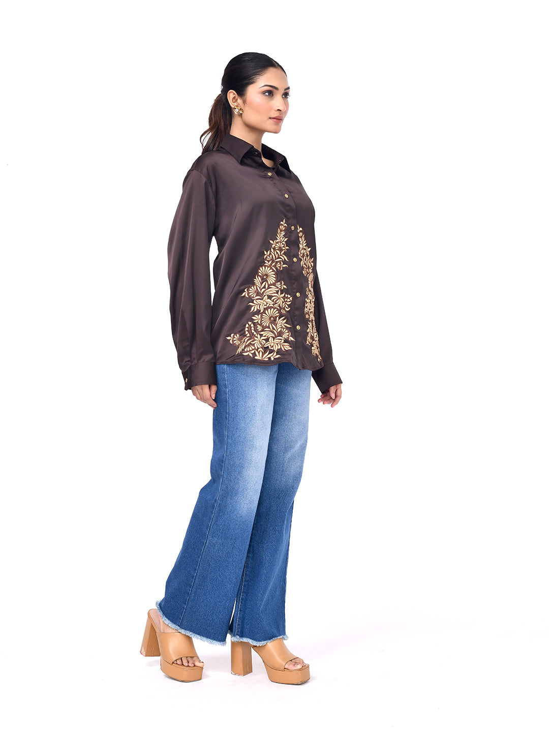 Mocha Garden Embroidered Shirt