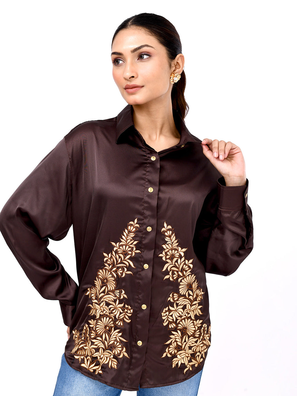 Mocha Garden Embroidered Shirt