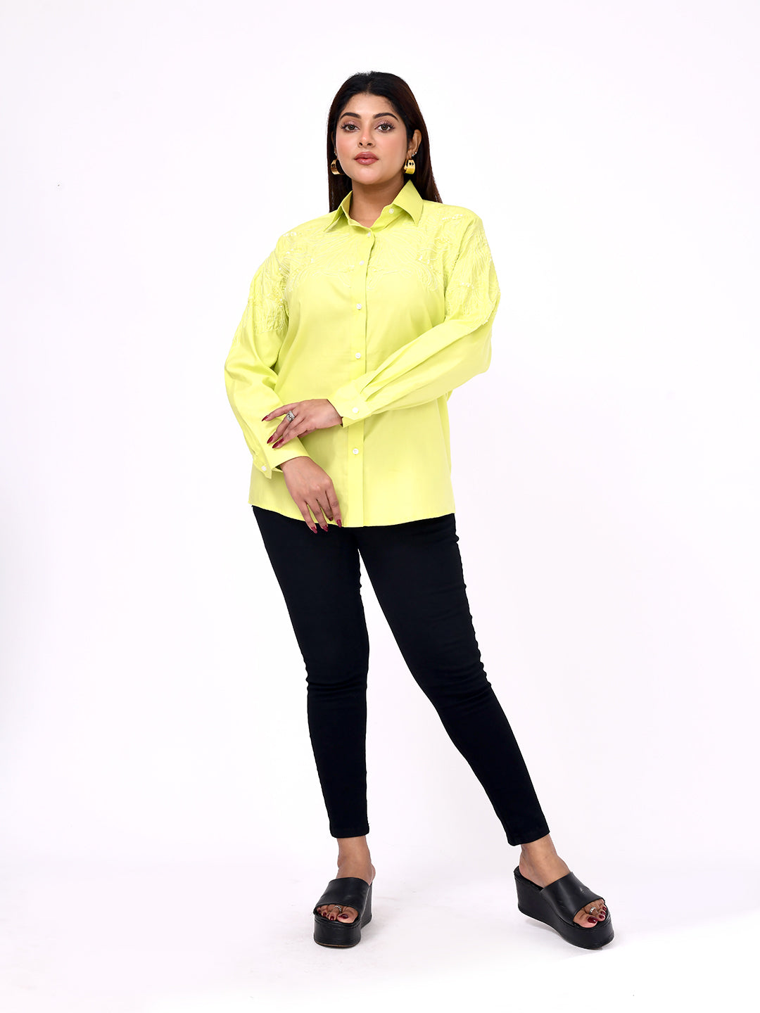 Lime Blossom Embroidered Shirt