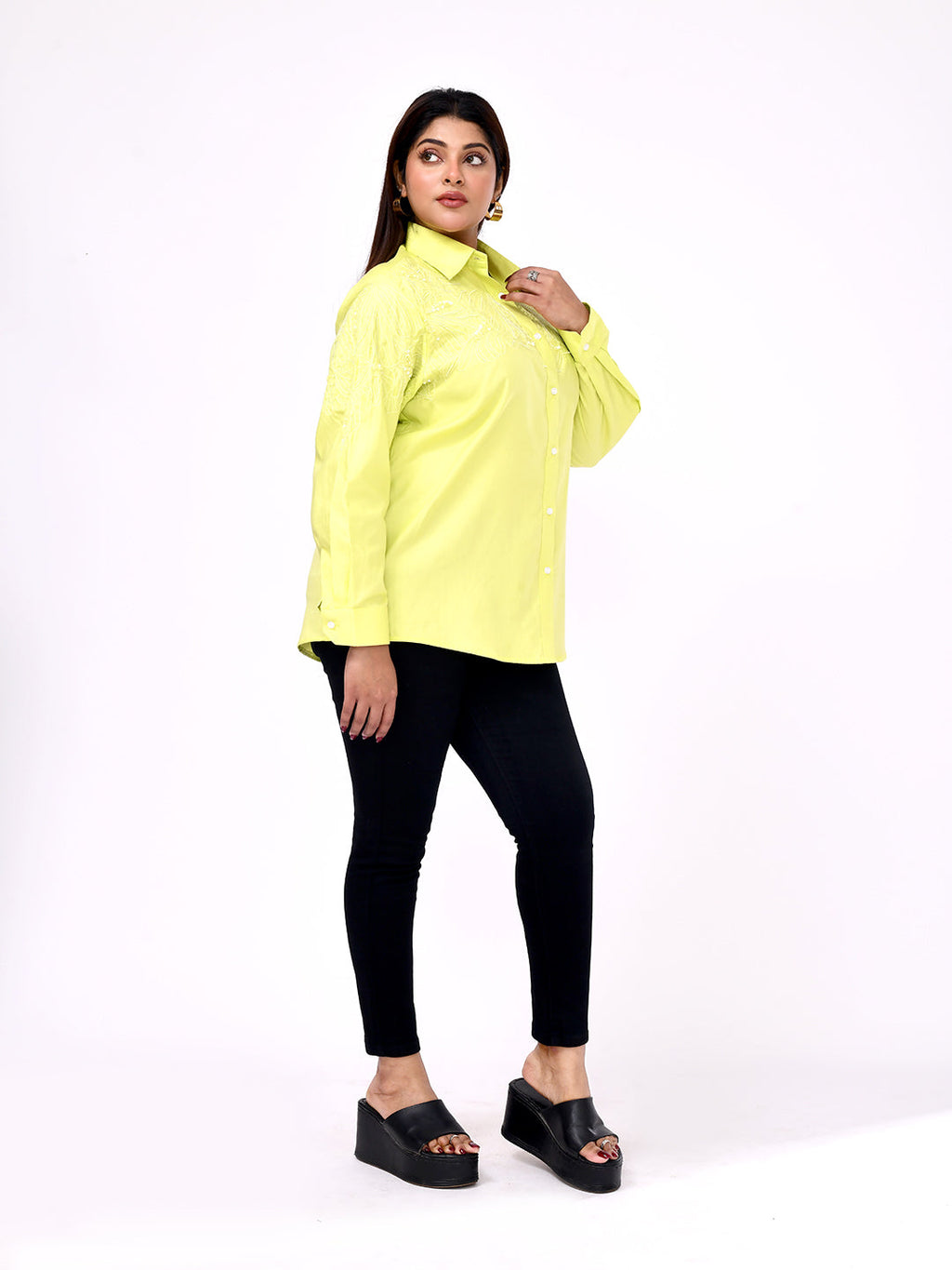 Lime Blossom Embroidered Shirt