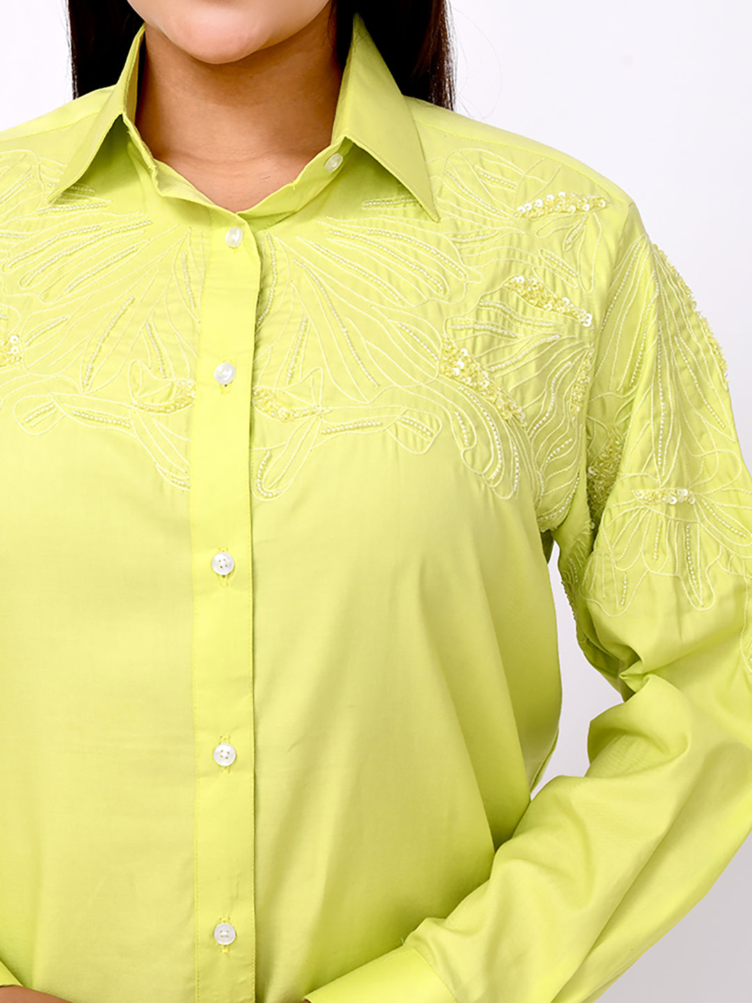 Lime Blossom Embroidered Shirt