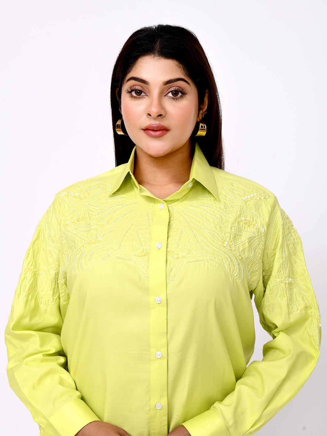 Lime Blossom Embroidered Shirt