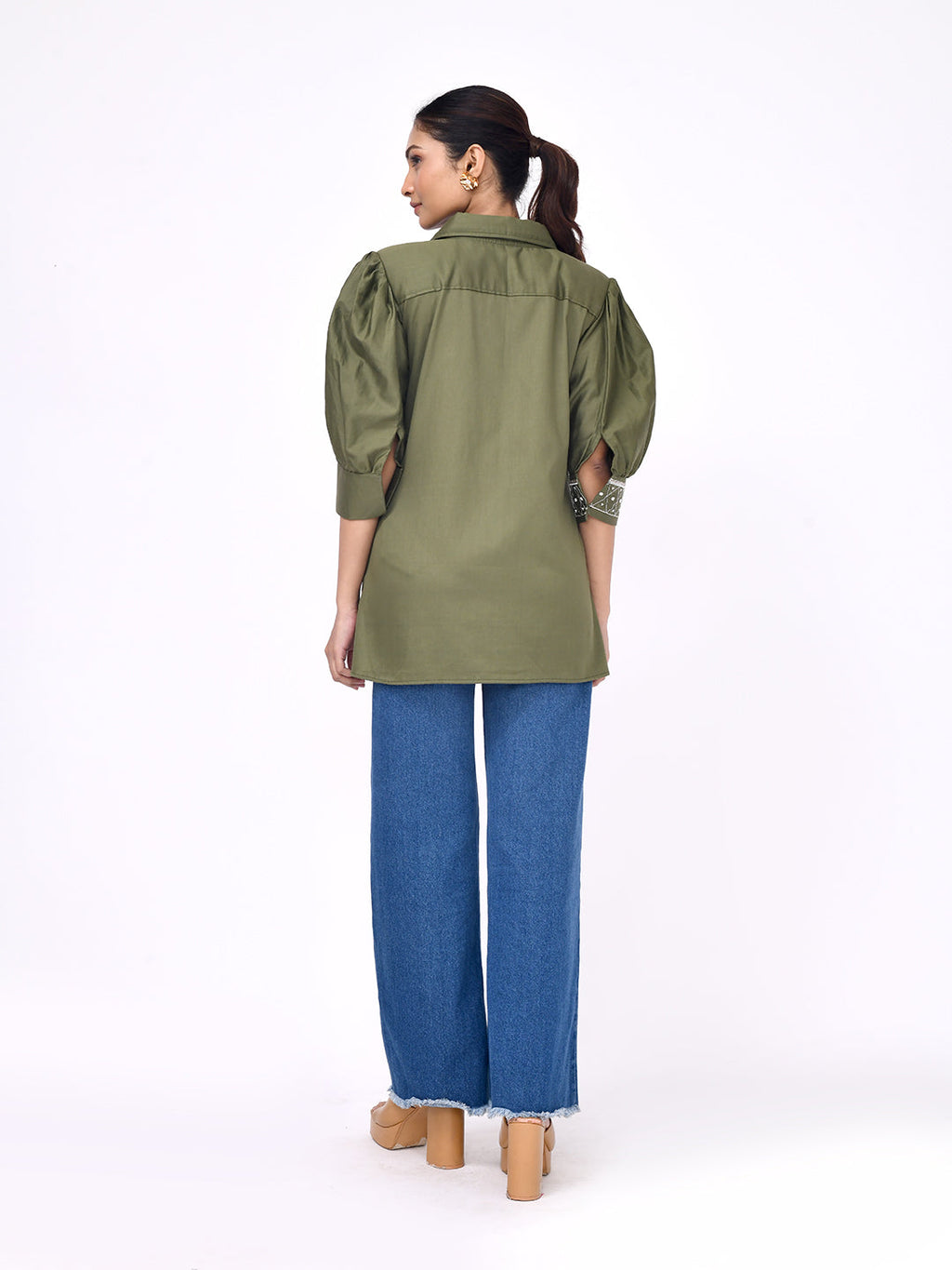 Olive Bloom Zip-Front Shirt