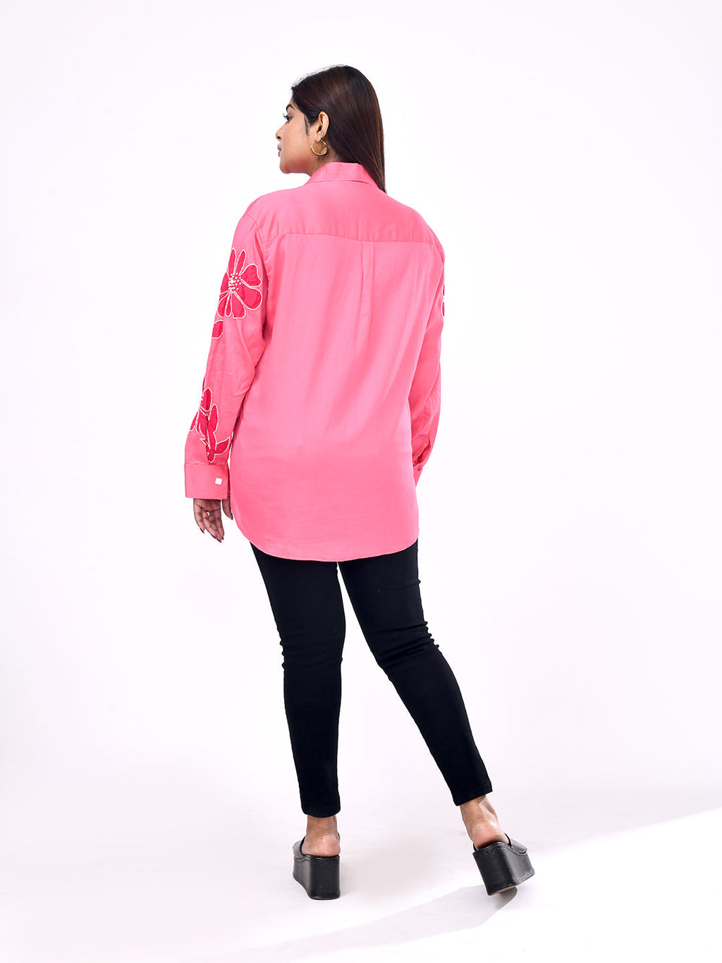 Coral Blossom Embroidered Shirt