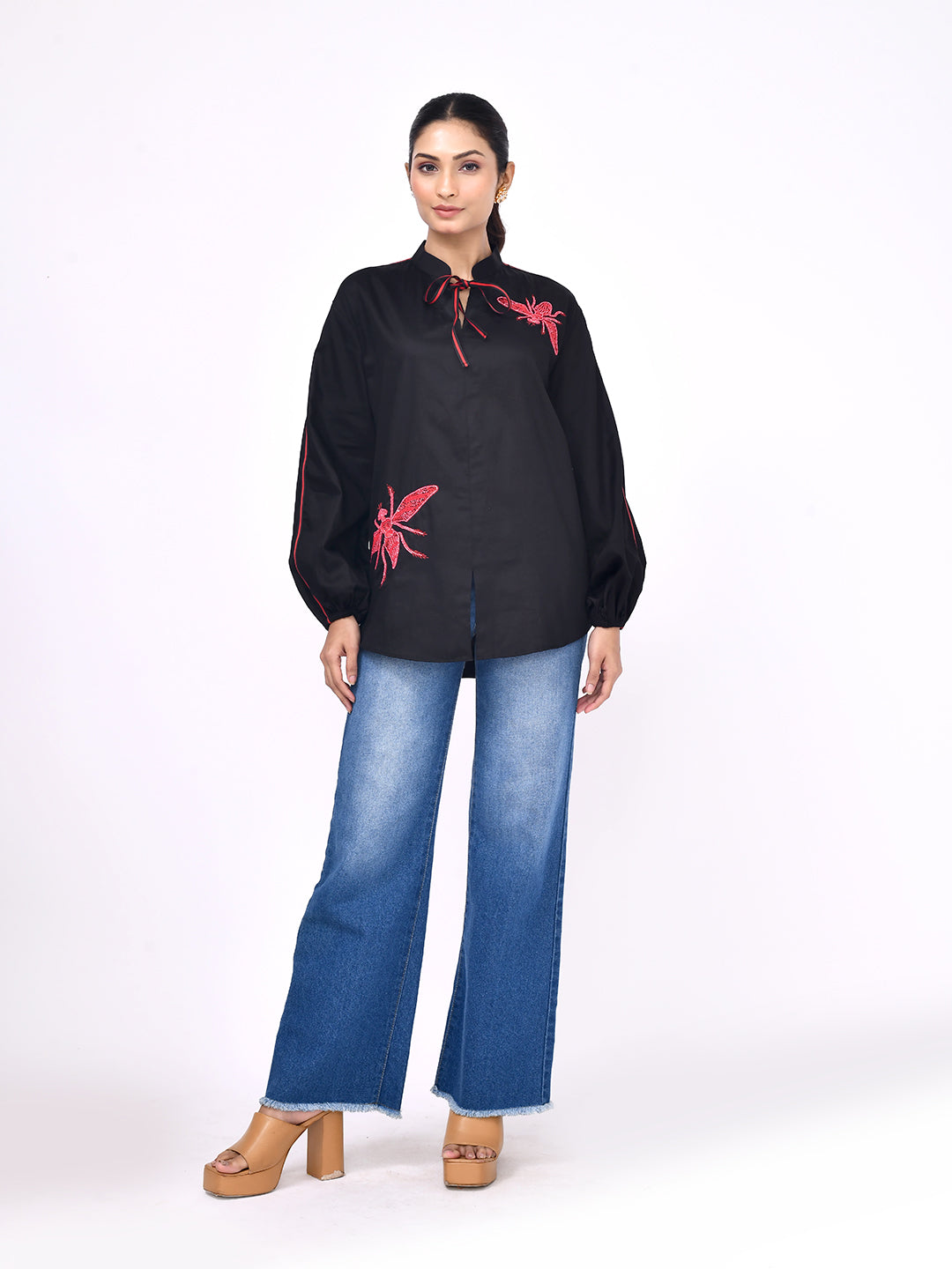 Midnight Dragonfly Embroidered Shirt