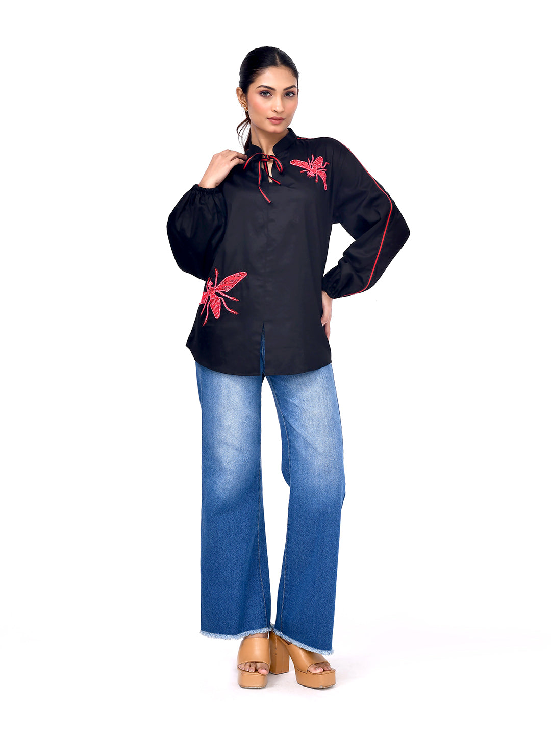 Midnight Dragonfly Embroidered Shirt