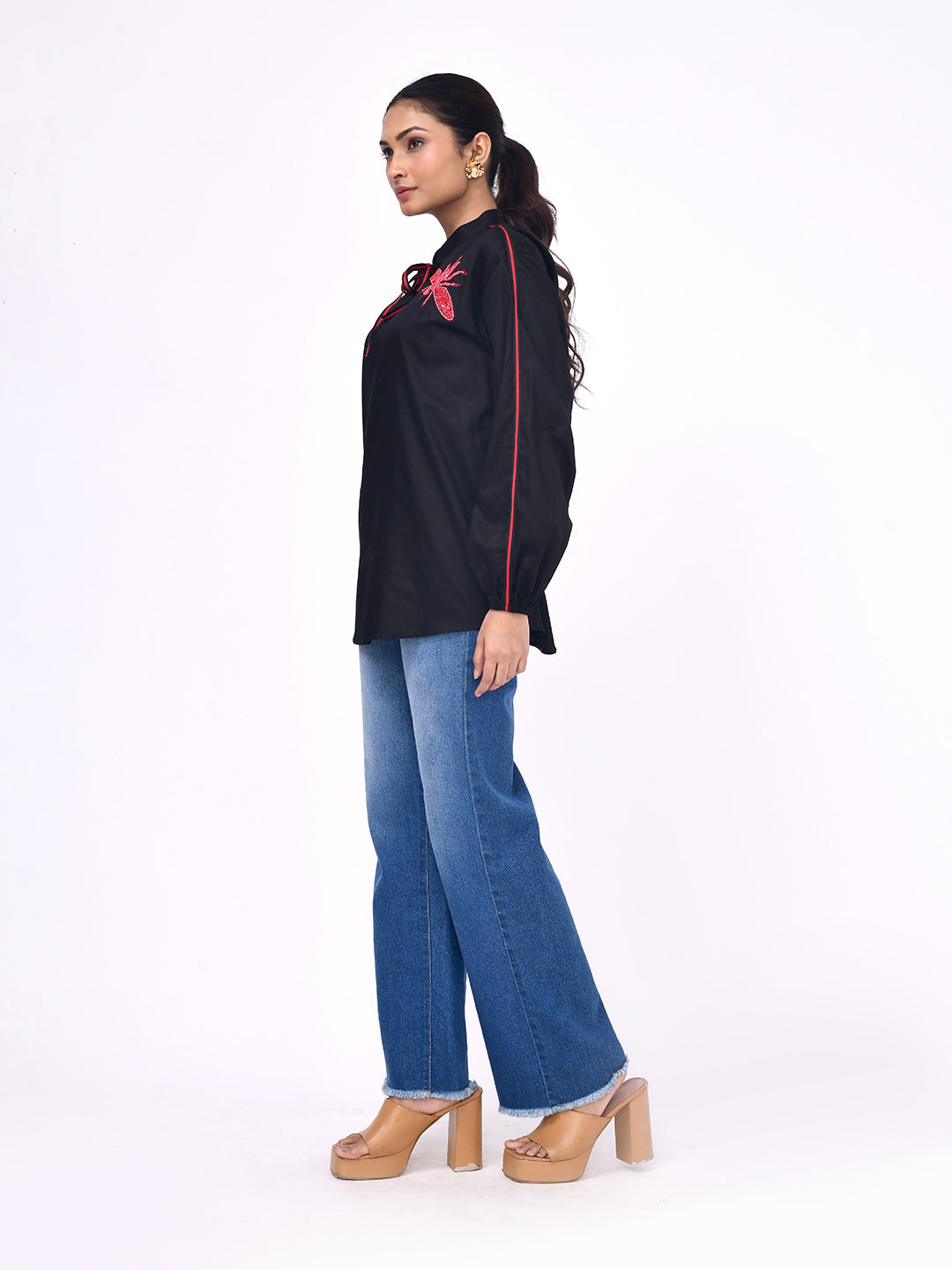 Midnight Dragonfly Embroidered Shirt