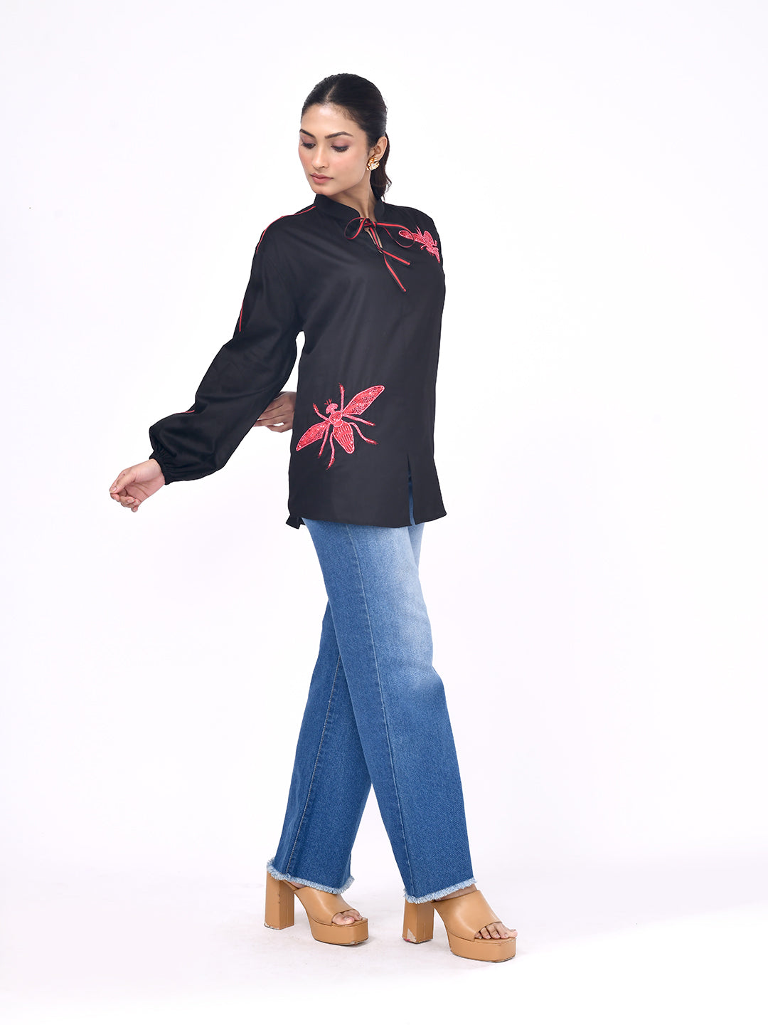 Midnight Dragonfly Embroidered Shirt