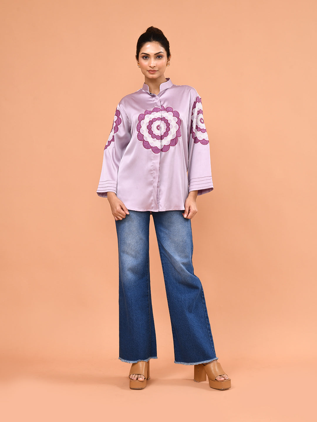 Lavender Bloom Embroidered Shirt