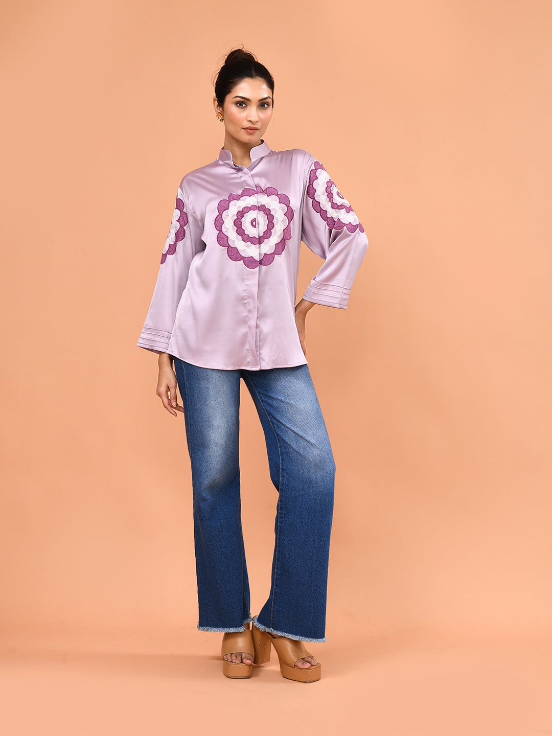 Lavender Bloom Embroidered Shirt