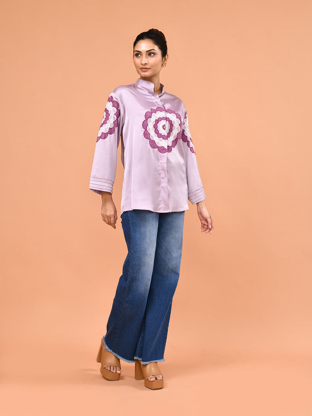 Lavender Bloom Embroidered Shirt