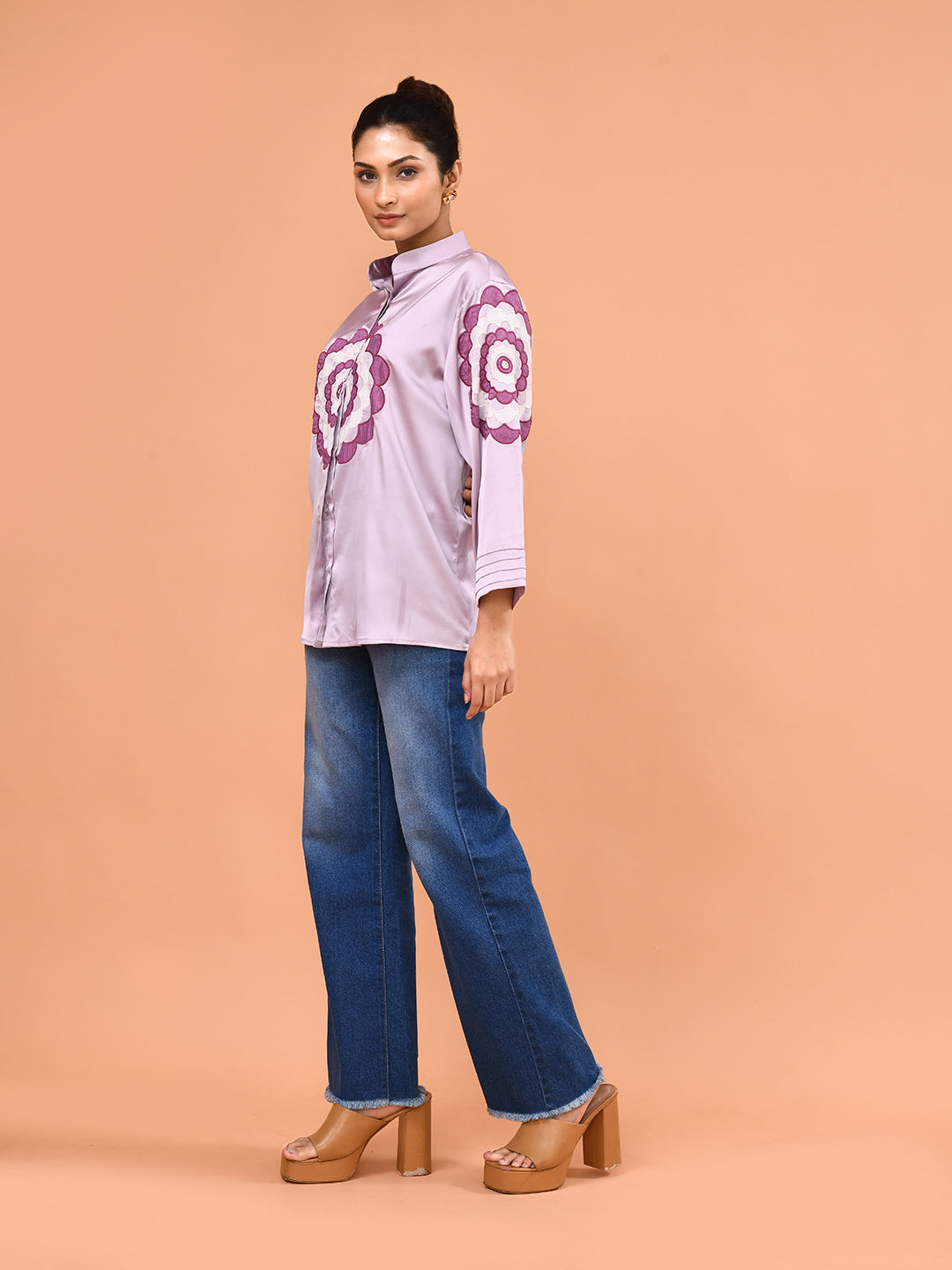 Lavender Bloom Embroidered Shirt