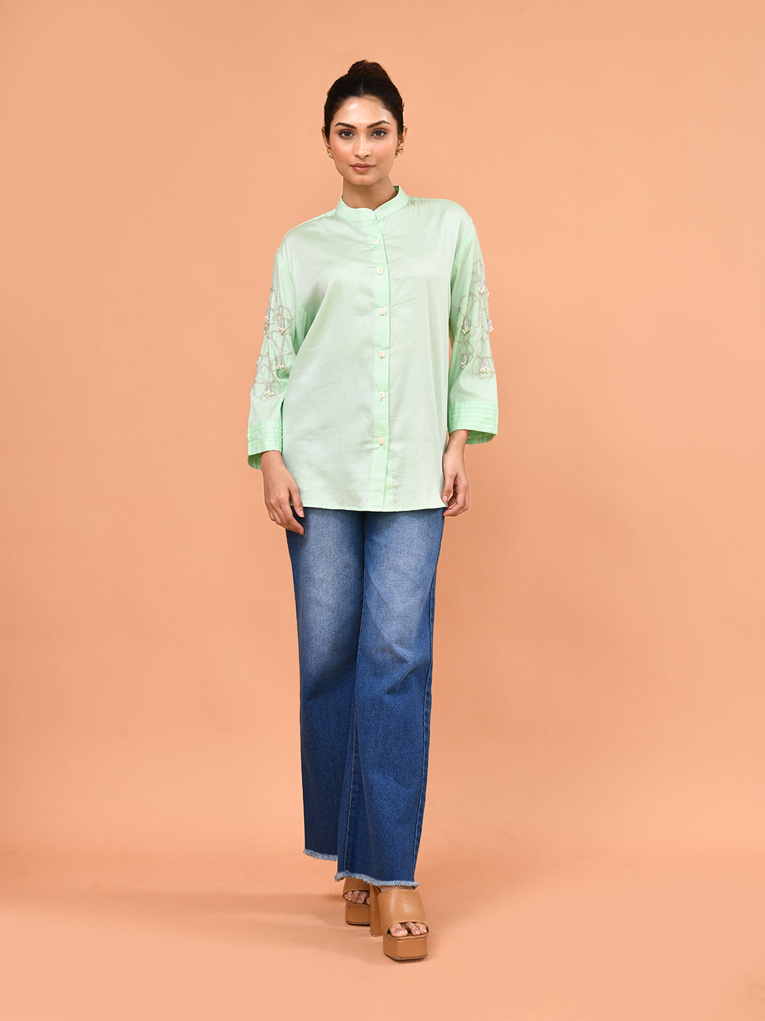 Mint Pearl Embellished Shirt