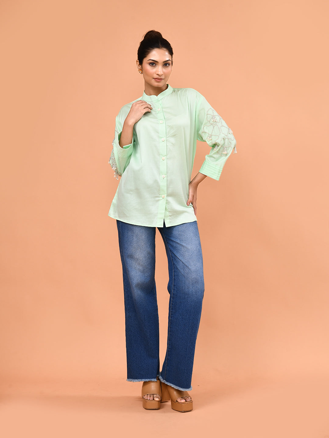 Mint Pearl Embellished Shirt