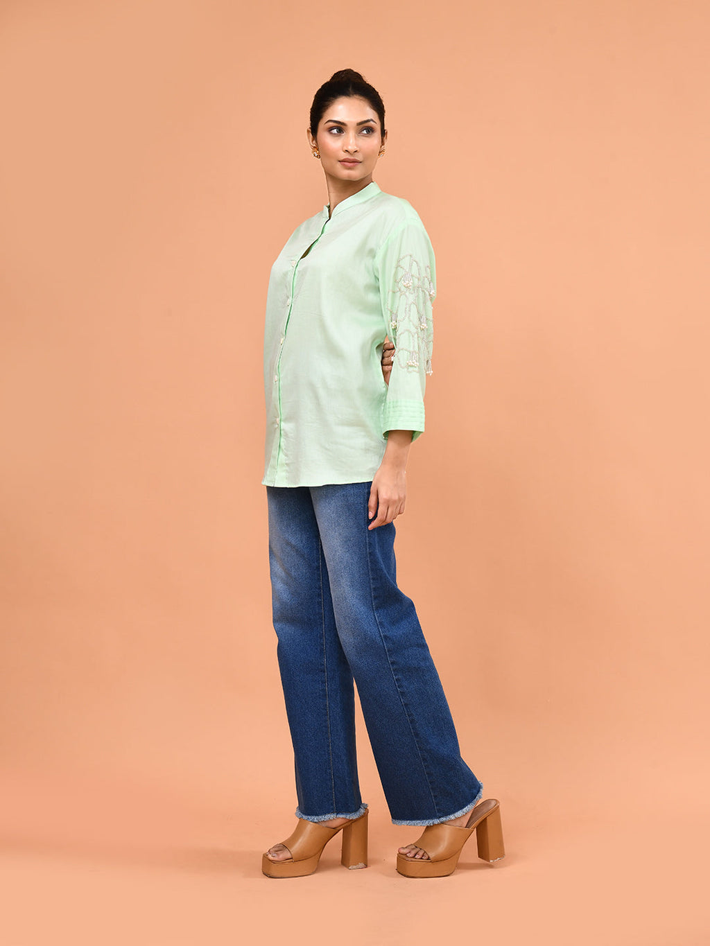 Mint Pearl Embellished Shirt