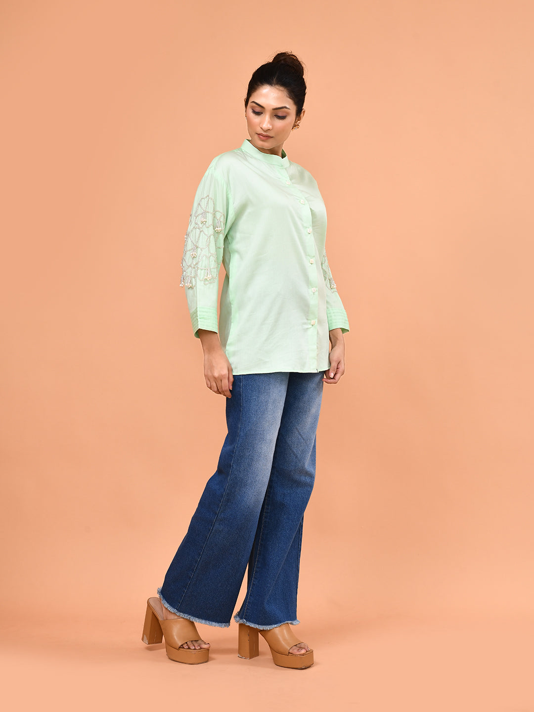 Mint Pearl Embellished Shirt