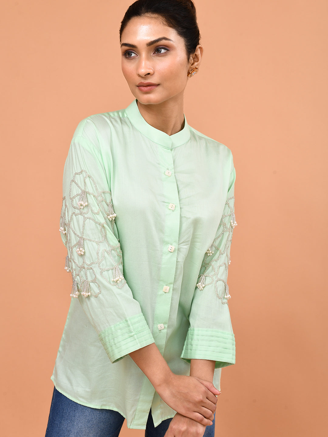 Mint Pearl Embellished Shirt