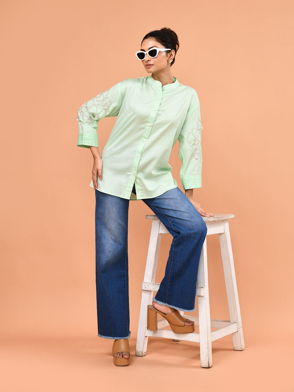 Mint Pearl Embellished Shirt