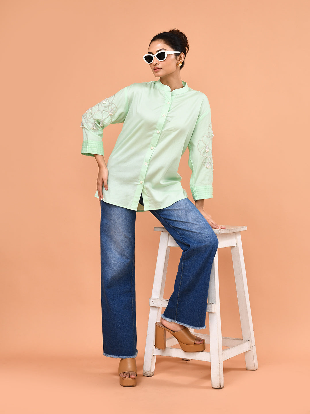 Mint Pearl Embellished Shirt