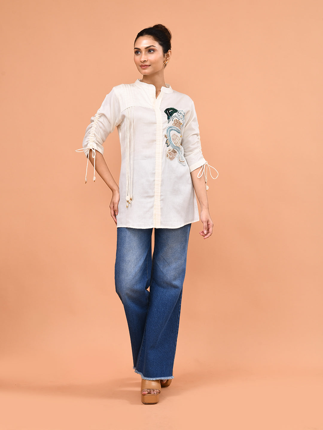 Ivory Bloom Embroidered Shirt