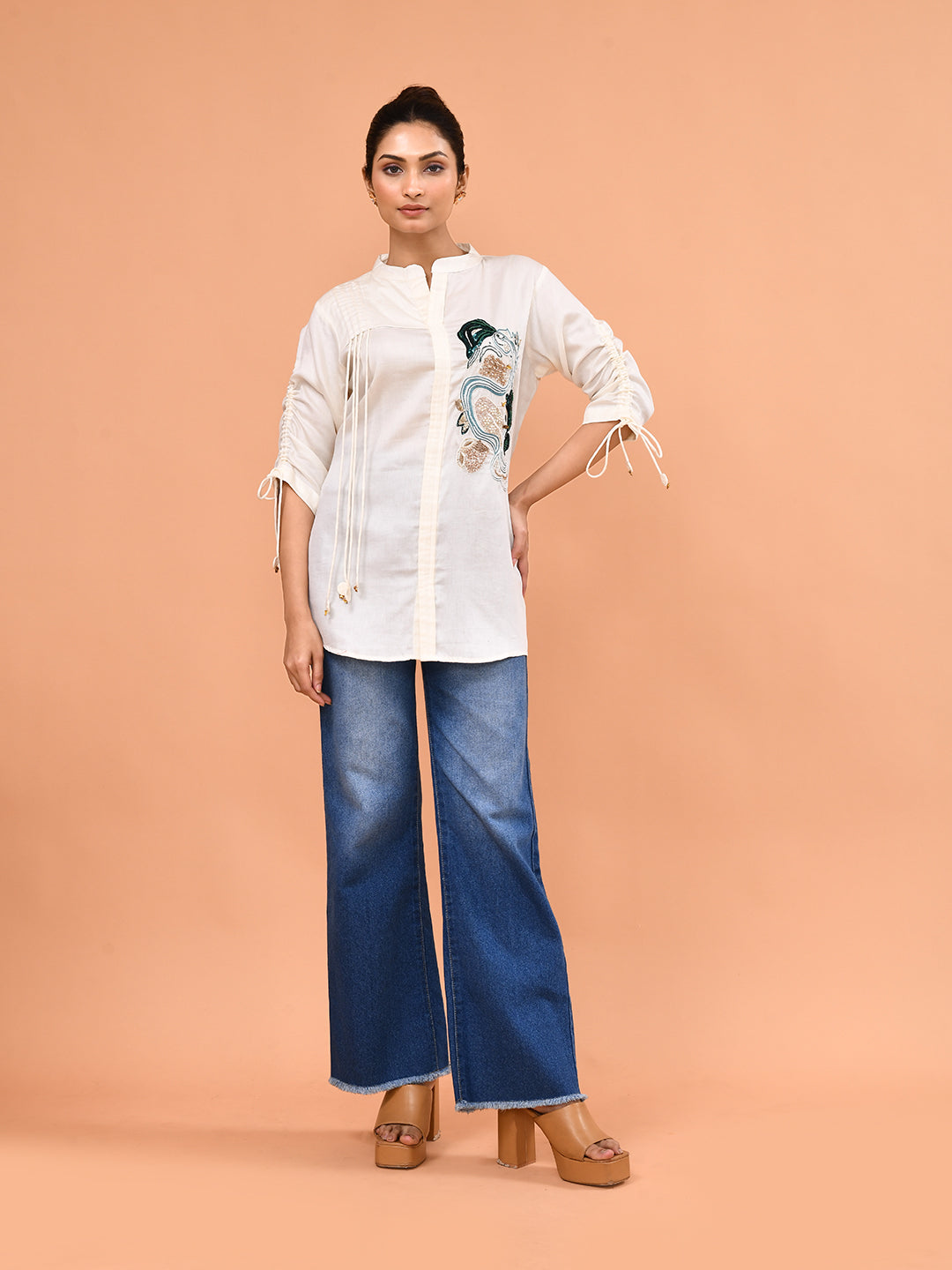 Ivory Bloom Embroidered Shirt