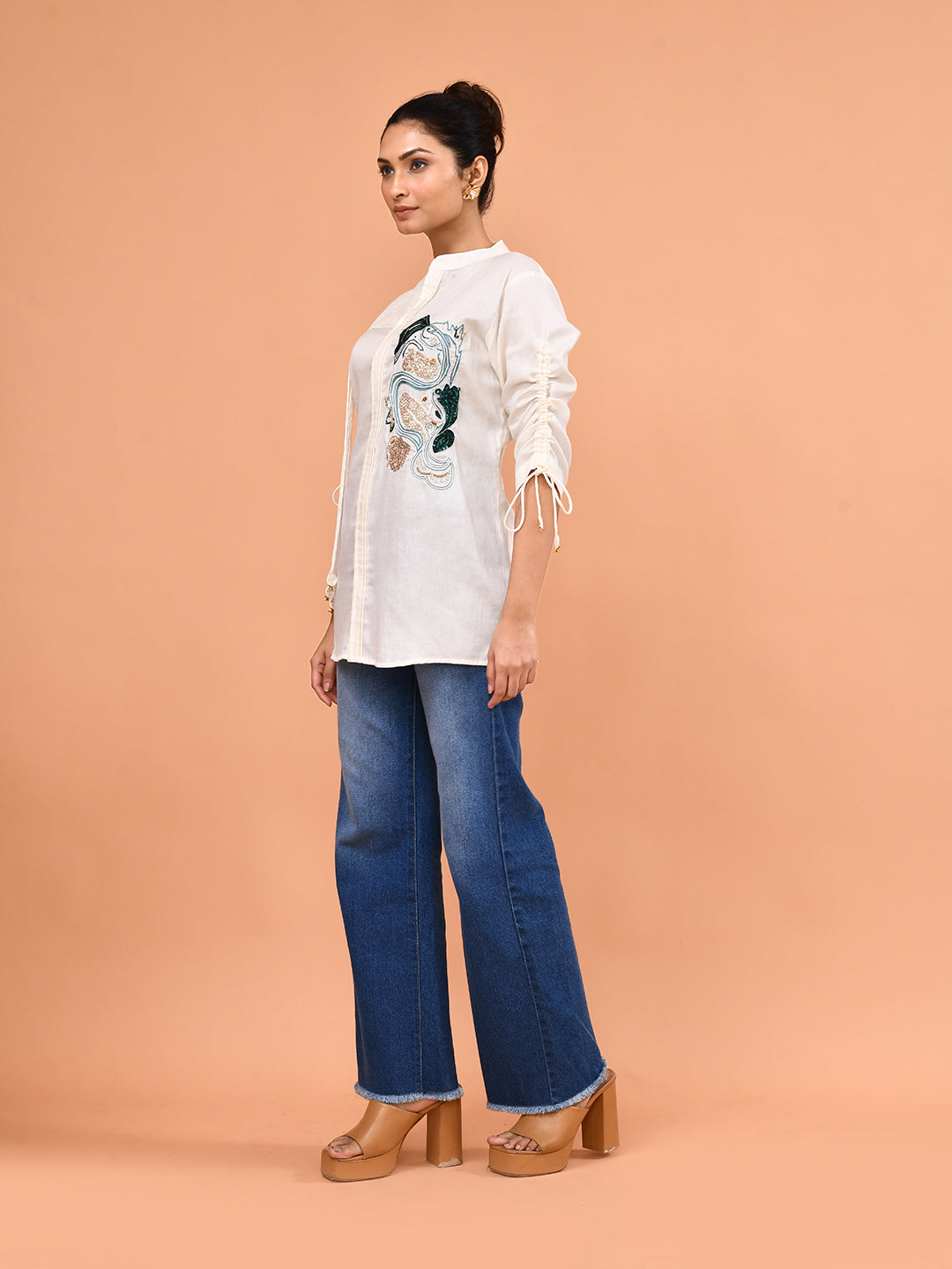 Ivory Bloom Embroidered Shirt