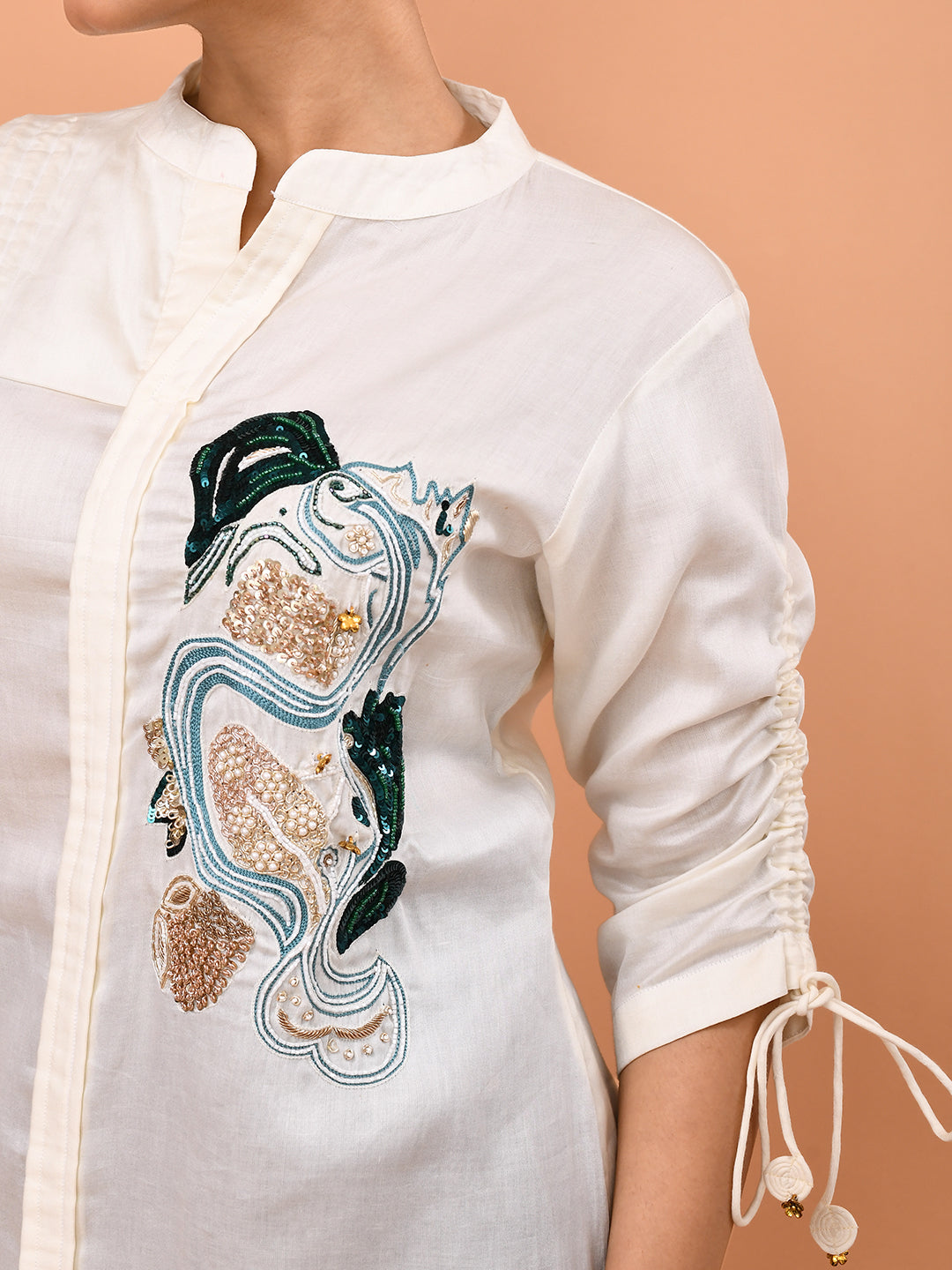 Ivory Bloom Embroidered Shirt