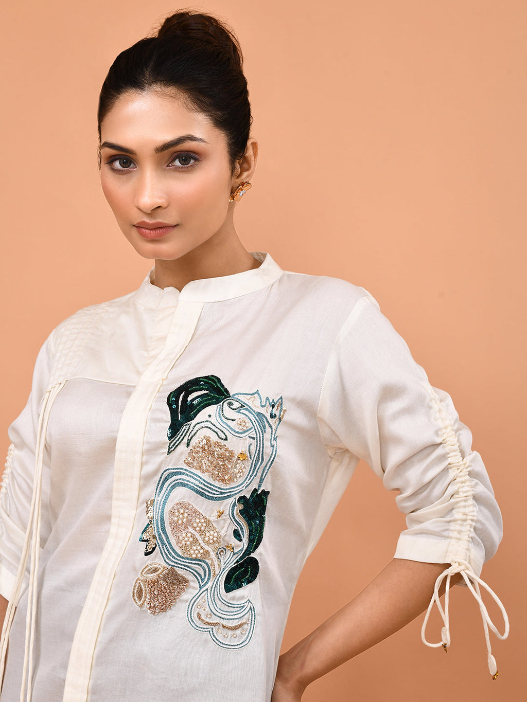 Ivory Bloom Embroidered Shirt