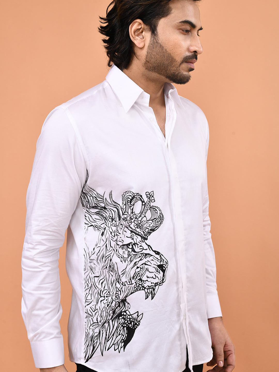 Hand-Painted Crowned Lion Art Shirt