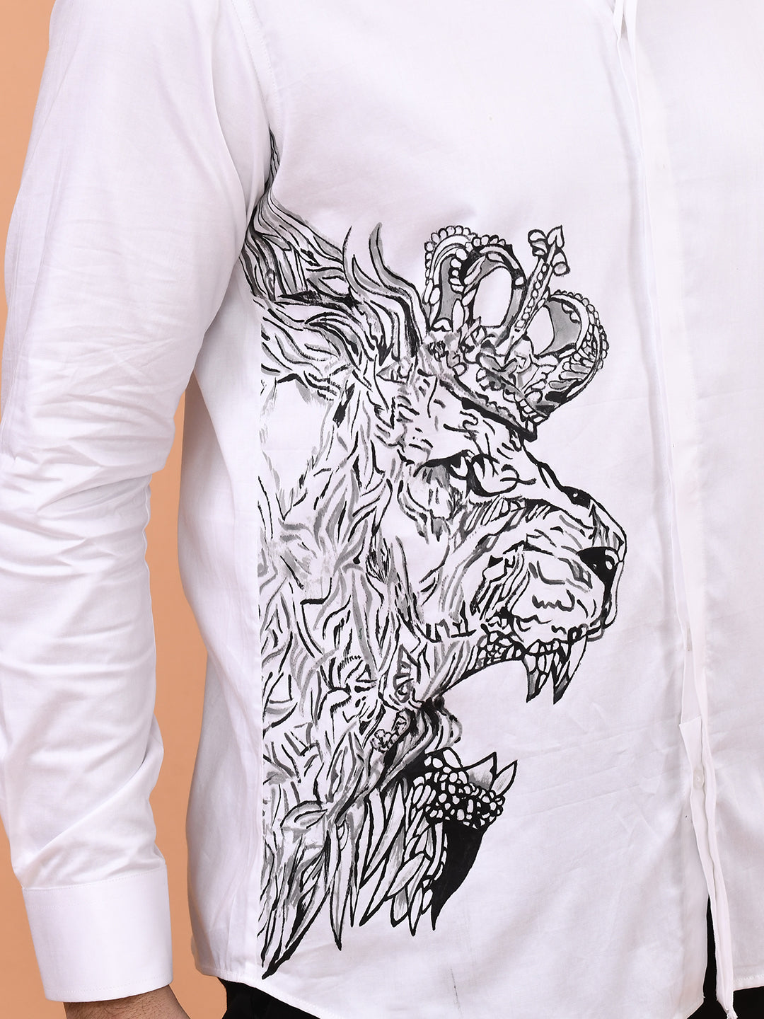 Hand-Painted Crowned Lion Art Shirt