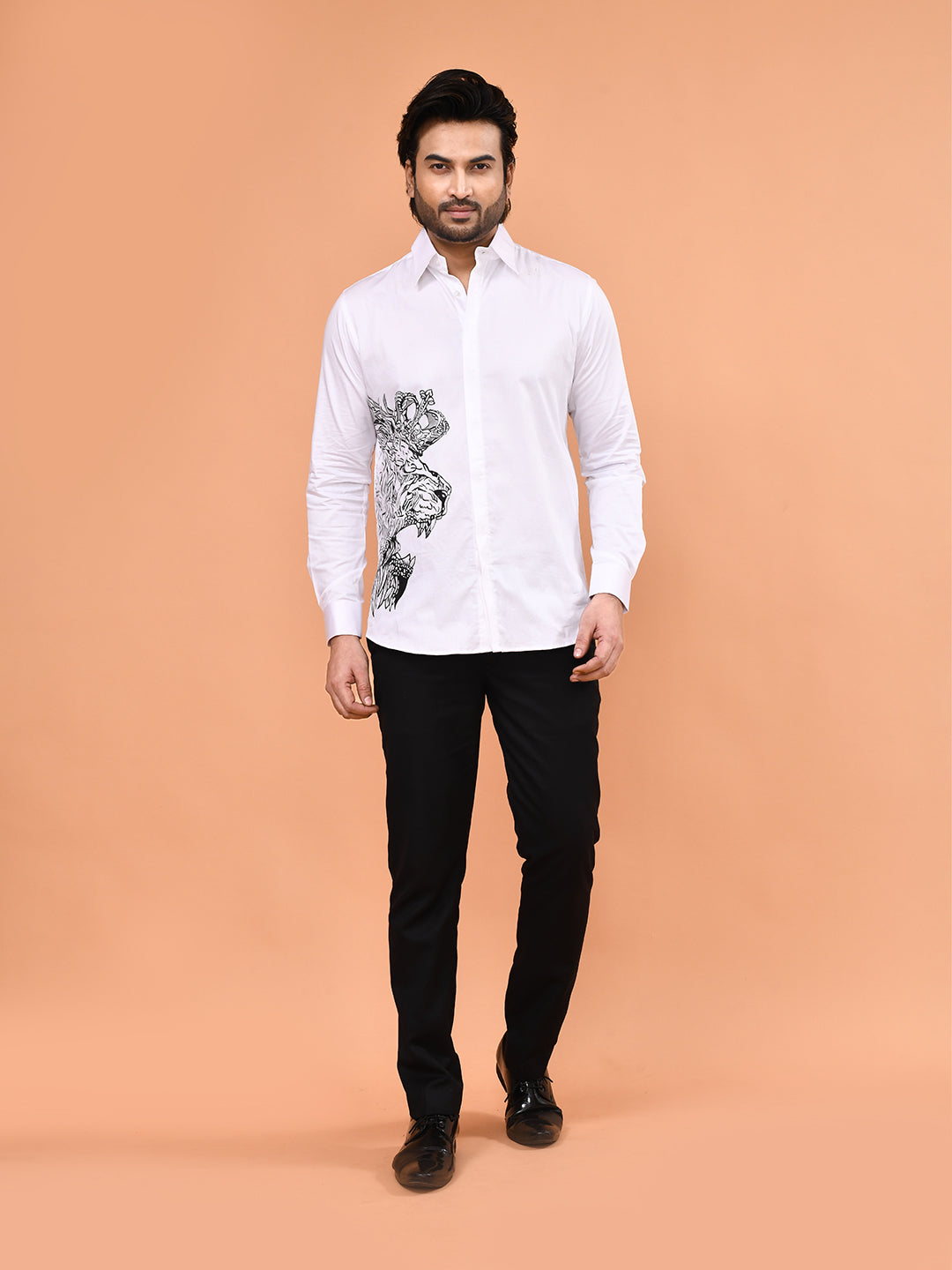 Hand-Painted Crowned Lion Art Shirt